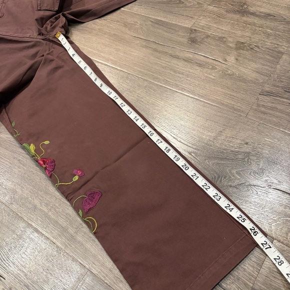 NEW Sundance Women’s Embroidered Cargo Pants 6 Dark Brown Boho Cotton Stretch - Picture 11 of 11